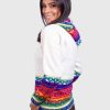 Alpaca Women’s knit hooded White sweater with multicolored pattern