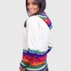 Alpaca Women’s knit hooded White sweater with multicolored pattern