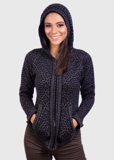 Dark Gray Hoodie Alpaca Sweater for women