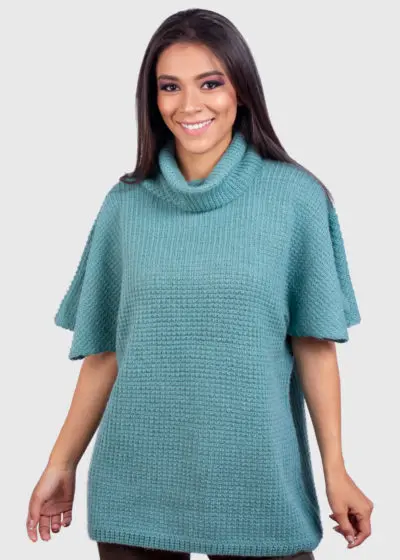 Aqua Short Sleeve Alpaca Sweater for Women