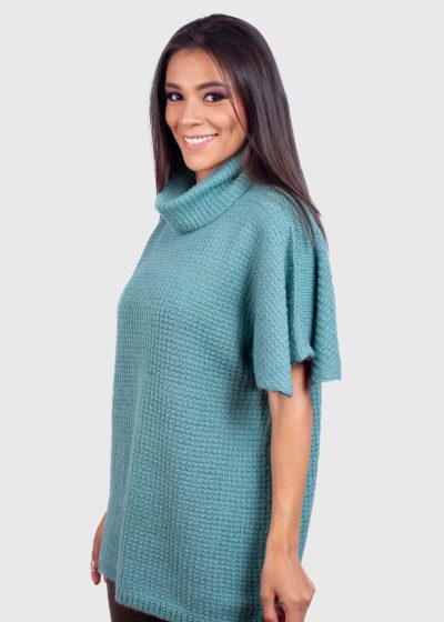 Aqua Short Sleeve Alpaca Sweater for Women