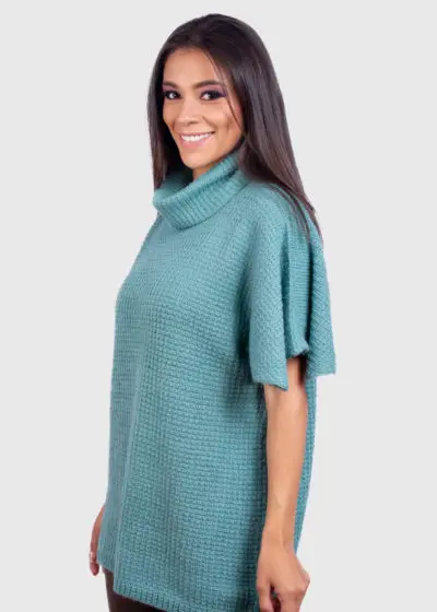Aqua Short Sleeve Alpaca Sweater for Women