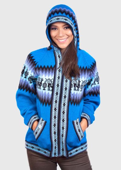 Alpaca Women’s Knit Hoddie Turquoise Sweater