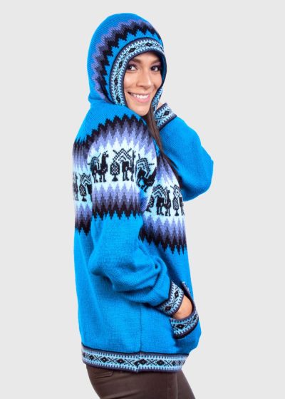 Alpaca Women’s Knit Hoddie Turquoise Sweater