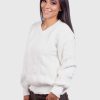 Women’s Hand Knit Long Sleeve V-Neck White Alpaca Sweater