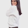 Women’s Hand Knit Long Sleeve V-Neck White Alpaca Sweater