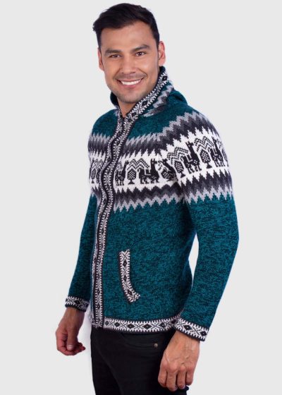 Alpaca Men’s Knit Hoddie Dark Green Melange Sweater