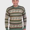 Crewneck Olive Green Alpaca Sweater for Men