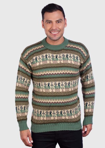 Crewneck Olive Green Alpaca Sweater for Men