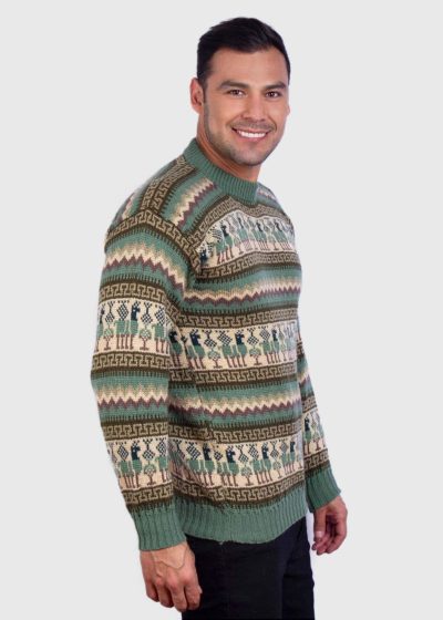 Crewneck Olive Green Alpaca Sweater for Men
