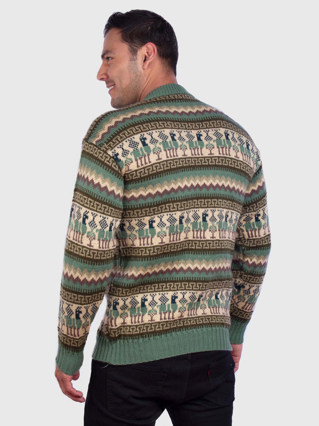 Crewneck Olive Green Alpaca Sweater for Men - Inti Alpaca - Alpaca