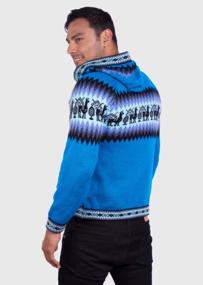 Alpaca Men’s Knit Hoddie Turquoise Sweater