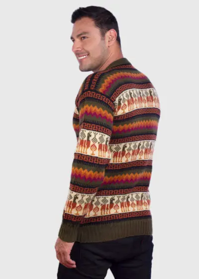 Crewneck Dark Green Alpaca Sweater for Men
