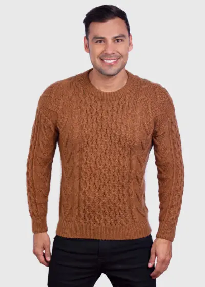 Hand knit Warm Ochre Aran Alpaca Sweater for Men “Wisa”