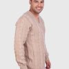 Men’s Hand Knit Long Sleeve V-Neck Beige Alpaca Sweater