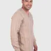 Men’s Hand Knit Long Sleeve V-Neck Beige Alpaca Sweater