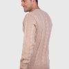 Men’s Hand Knit Long Sleeve V-Neck Beige Alpaca Sweater