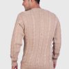 Men’s Hand Knit Long Sleeve V-Neck Beige Alpaca Sweater