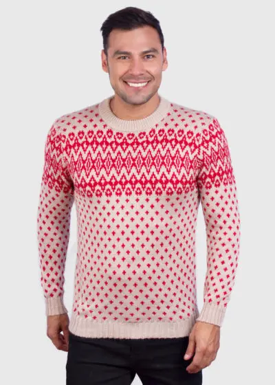 Beige and Red Soft Alpaca Sweater for Men