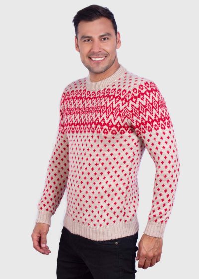 Beige and Red Soft Alpaca Sweater for Men