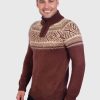 Men’s Long Sleeve Soft Half-Zip Casual Brown Alpaca Pullover Sweater