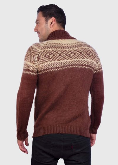Men’s Long Sleeve Soft Half-Zip Casual Brown Alpaca Pullover Sweater