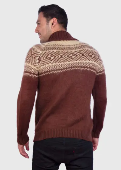 Men’s Long Sleeve Soft Half-Zip Casual Brown Alpaca Pullover Sweater
