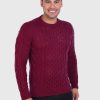 Hand knit Warm Burgundy Aran Alpaca Sweater for Men