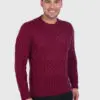 Hand knit Warm Burgundy Aran Alpaca Sweater for Men