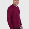 Hand knit Warm Burgundy Aran Alpaca Sweater for Men