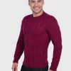 Hand knit Warm Burgundy Aran Alpaca Sweater for Men
