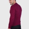Hand knit Warm Burgundy Aran Alpaca Sweater for Men