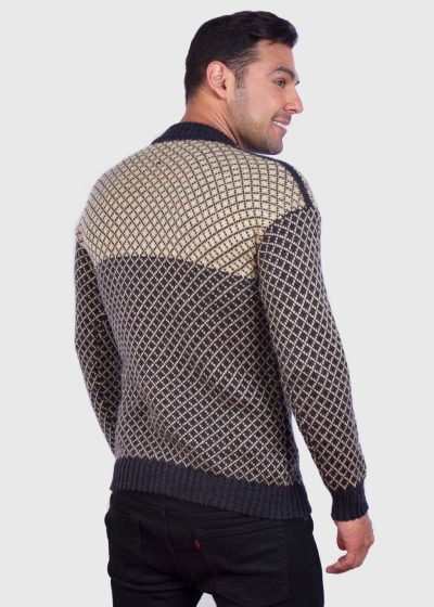 Men’s Soft Half-Zip Modern Black and Beige Alpaca Pullover Sweater