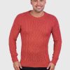 Hand knit Warm Orange Aran Alpaca Sweater for Men