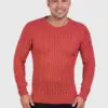 Hand knit Warm Orange Aran Alpaca Sweater for Men