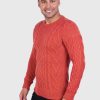 Hand knit Warm Orange Aran Alpaca Sweater for Men