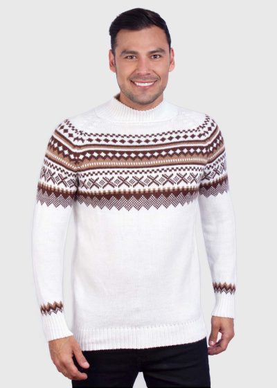 Turtleneck White Alpaca Sweater for Men