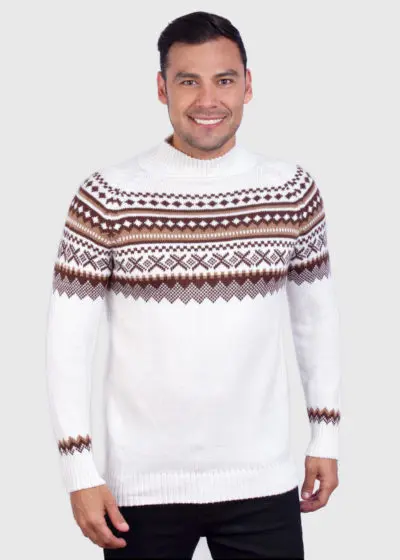 Turtleneck White Alpaca Sweater for Men