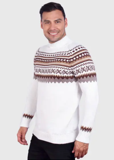 Turtleneck White Alpaca Sweater for Men