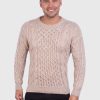Hand knit Warm Beige Aran Alpaca Sweater for Men
