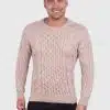 Hand knit Warm Beige Aran Alpaca Sweater for Men