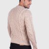 Hand knit Warm Beige Aran Alpaca Sweater for Men