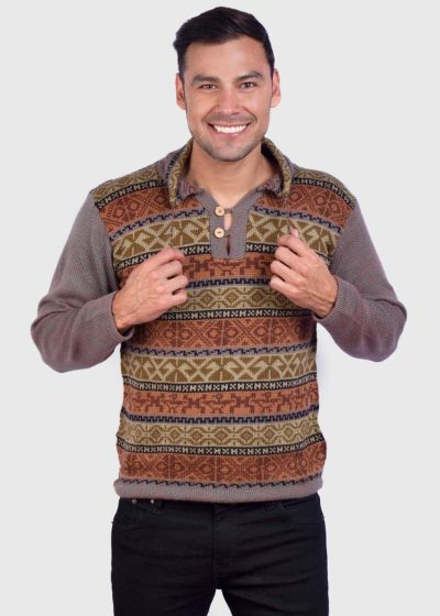 Soft Brown Melange Alpaca Sweater for men “Takiri”