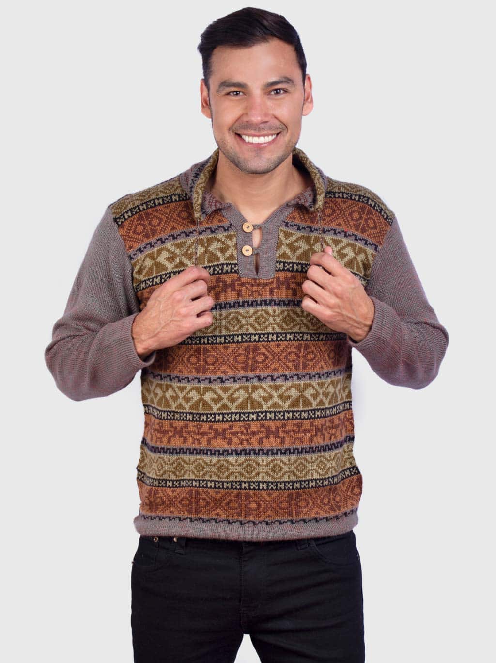 Soft Brown Melange Alpaca Sweater for men “Takiri”