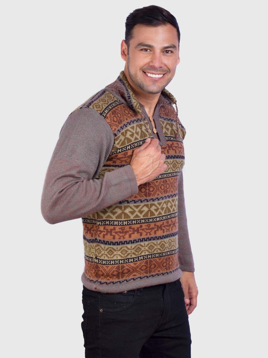 Soft Brown Melange Alpaca Sweater for men “Takiri”