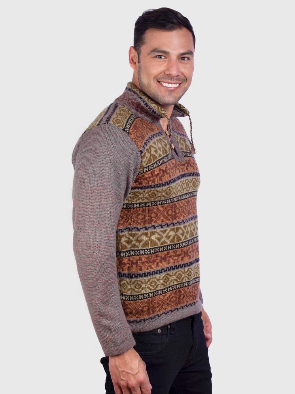 Soft Brown Melange Alpaca Sweater for men “Takiri”