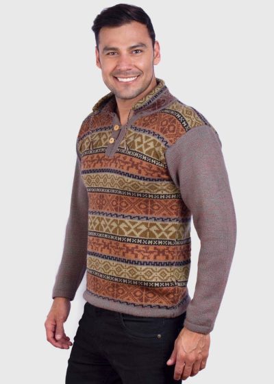 Soft Brown Melange Alpaca Sweater for men “Takiri”