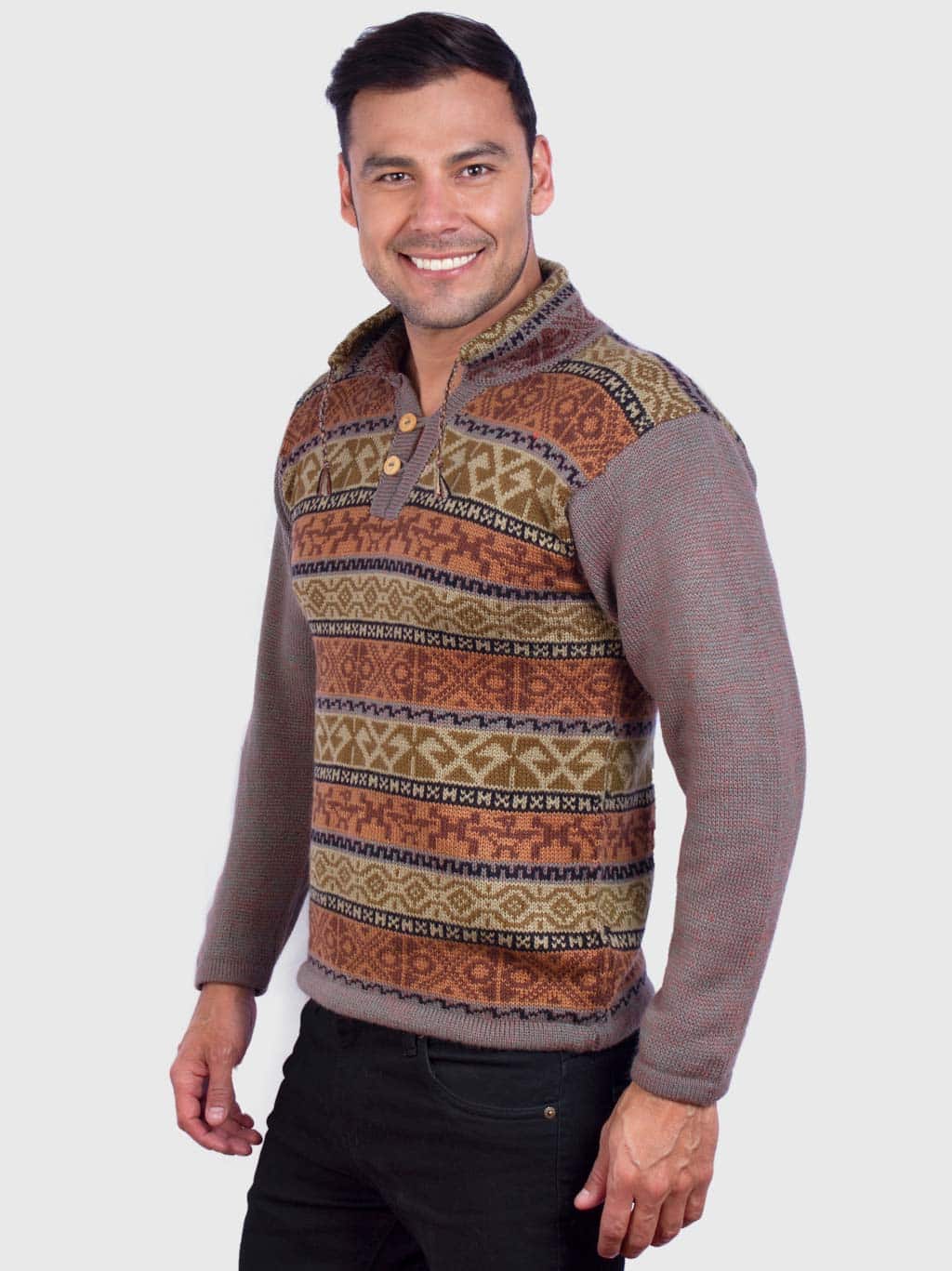 Soft Brown Melange Alpaca Sweater for men “Takiri”