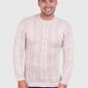 Hand knit Warm Beige Melange Aran Alpaca Sweater for Men
