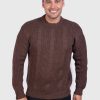 Men’s Hand Knit Long Sleeve Crewneck Brown Alpaca Sweater